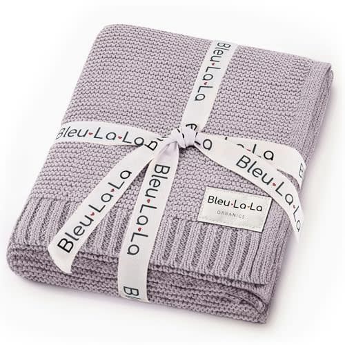 Bleu La La Heritage Knit Organic Swaddle Blanket for Girls - 100% Soft Luxury Cotton Knit Receving Swaddler - Warm Cozy Swaddling Blanket for Newborns Infants & Toddler (0-2Yrs - Dreamy Lilac)