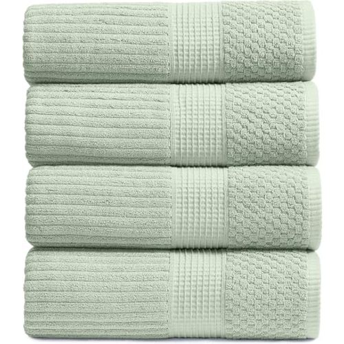 Springtree Home 100% Cotton Bath Towel Set | 4-Pack | Textured | Eucalyptus