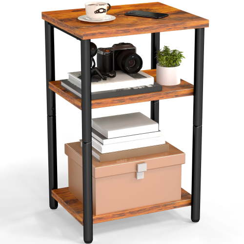 edx 3-Tier End Table, Nightstand, Storage Shelf for Living Room, Bedroom, Rust Brown,11.81"W x 13.39"D x 22.8"H