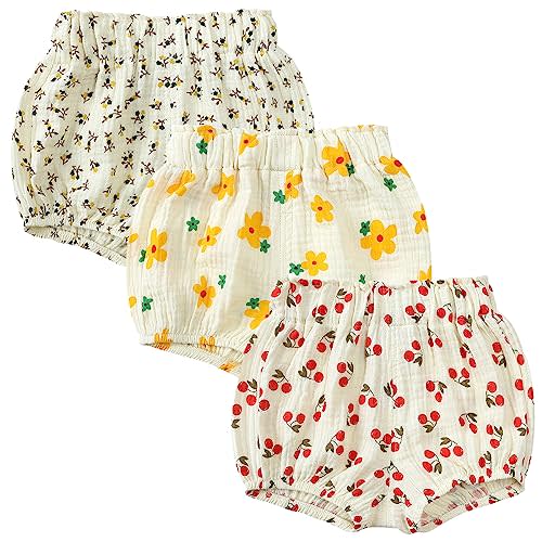3PC Shorts Set Newborn Baby Girls Boys Pants Cotton Linen Blend Cute Floral Bloomers Triangle Shorts
