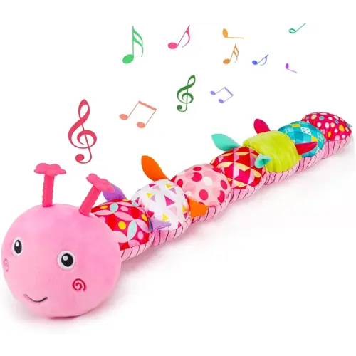 Juguete musical de oruga de peluche para bebés de 0 a 6 meses, juguete sensorial de dentición con sonajero arrugado para bebés de 0 a 3 a 6 meses, juguetes para recién nacidos, para niñas y niñas