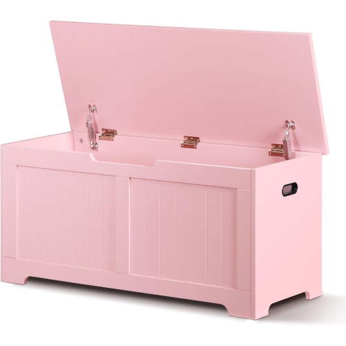 REKHH Storage Chest, 39 inches Chest Box Organizer with 2 Safety Hinges, Wooden Entryway Shoe Organizer Storage Bench, Pink