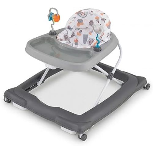 BABY JOY Baby Walker, Foldable Activity Walker with Adjustable Height, Large Tray & Removable Toys, Baby Walker with Wheels for Boys Girls 6-12 Months (Gray)