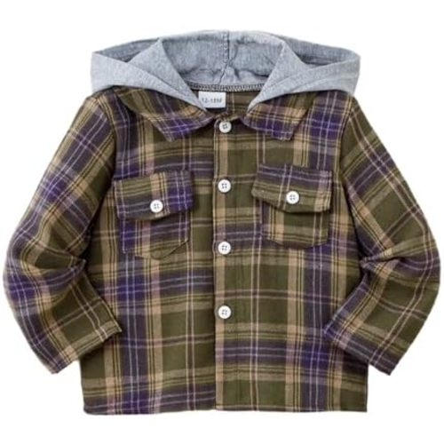Baby Toddler Boys Long Sleeve Shirt Flannel Buffalo Plaid Shirts Button Down Jacket Top Outfit Fall Winter Clothes