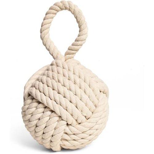 Decorative Door Stop, Weighted Door Stopper for Bottom of Doors, Rope Doorstop, Knot Nautical Doorstopper, Heavy Doorstop for Bedroom, Living Room, Window Wedge, Bookend 6 inch (White)