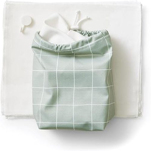 Esembly Paperless Towel Roll - Reusable Kitchen Towels 12-Pack Washable Cotton with Laundry Bag & Hook - Zero-Waste, Absorbent, Washable - Lattice