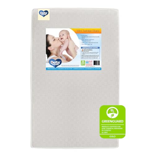 Delta Children Twinkle Stars 3-Inch Mini/Portable Crib Mattress - Premium Sustainably Sourced Fiber Core - Waterproof - GREENGUARD Gold Certified (Non-Toxic) - Trusted 10 Year Warranty - Made in USA