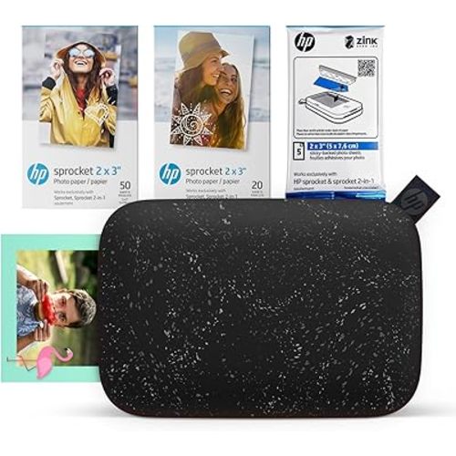 HP Sprocket 2x3 Instant Smartphone Photo Printer 75 Sheets Bundle - Bluetooth Portable Color Wireless Mobile Printer (Black) Zink Sticky-Back Photos