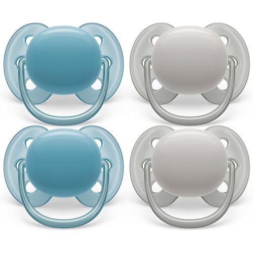 Philips Avent Ultra Soft Baby Pacifier, 0-6 Months, BPA-Free, 4-Pack | Soft Flexible Shield, For your baby's sensitive skin, 98% nipple acceptance*, Food-Grade Slicone, Sterilizer Case, SCF091/24