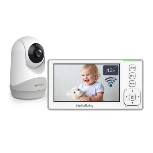 HelloBaby 4.3" Digital Video Baby Monitor with Remote Pan-Tilt-Zoom  Battery - White