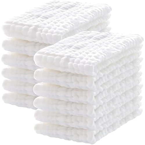 12 Pack Muslin Burp Cloths 100% Cotton Muslin Cloths Large 20''x10'' Extra Soft and Absorbent Baby Burping Cloth - White