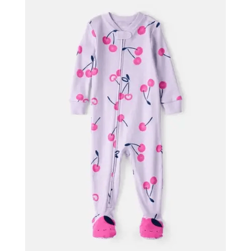 Baby Girl Cherry 100% Cotton Snug Fit 2-Way Zip Footie 1-Piece Pajamas - Purple | Carter's