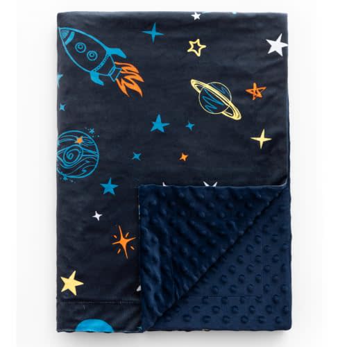 david's kids Micro Fleece Minky Baby Blanket for Boys with Double Layer and Soothing Raised Dots, Breathable and Soft Lightweight Receiving Blanket for Newborns, 40x50 Inches, Space