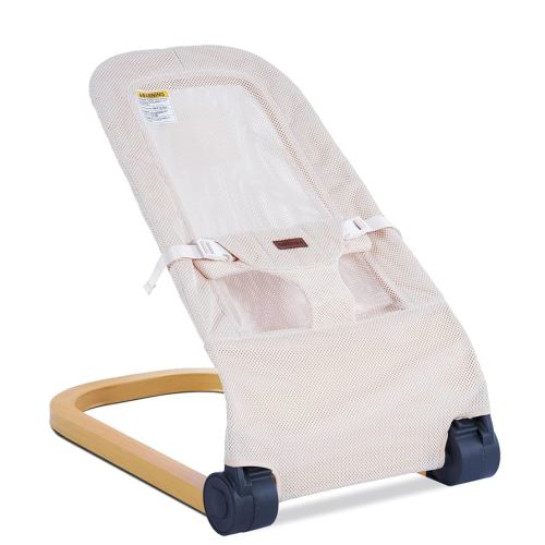 Baby Bouncer,Portable Baby Bouncer Seat & Foldable with 3 Height Adjustments, Ergonomic Bouncer for Babies 0-6 Months, Wood Grain Style, Natural Vibrations, Includes Storage Bag(Mesh Beige)