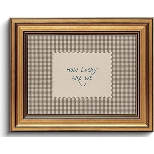 WZGZXU Vintage Gold Framed Wall Art How Lucky Are We Wall Decor Gingham Canvas Art Inspirational Pictures Painting Quotes Artwork Prints For Livingroom Classroom