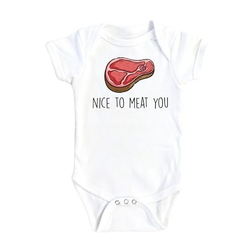 Meat You Bbq - Baby Boy Girl Clothes Infant Bodysuit Funny Cute Newborn (Size: 3-6M Blue Short Sleeve Onesie)