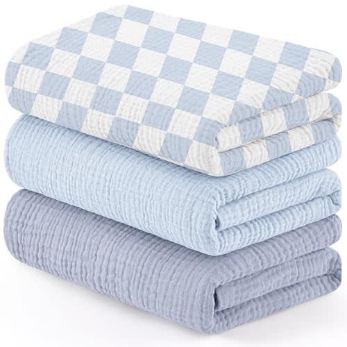 Susurration Muslin Receiving Blanket,100% Cotton Swaddle Blankets for Newborn Soft Thin Swaddle for Unisex Newborn 38x40inch (Blue Checkered)