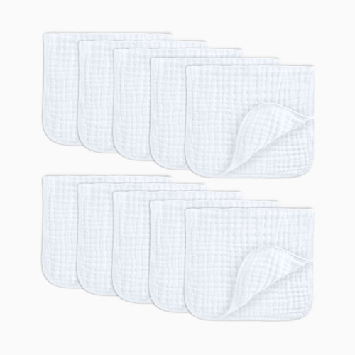 Comfy Cubs 6-Layer Muslin Burp Cloths Set - White, 10