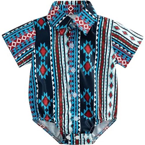 BULINGNA Infant Baby Boy Cowboy Shirt Romper Short Sleeve Button Down One-Piece Jumpsuit Gentleman Western Clothes