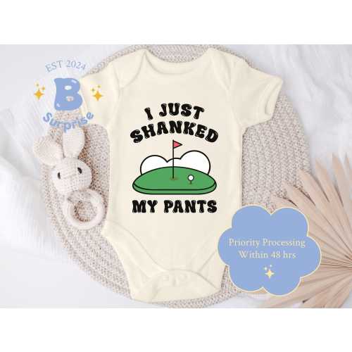 Funny Golf Baby Onesie®: I Just Shanked My Pants, Natural Cotton