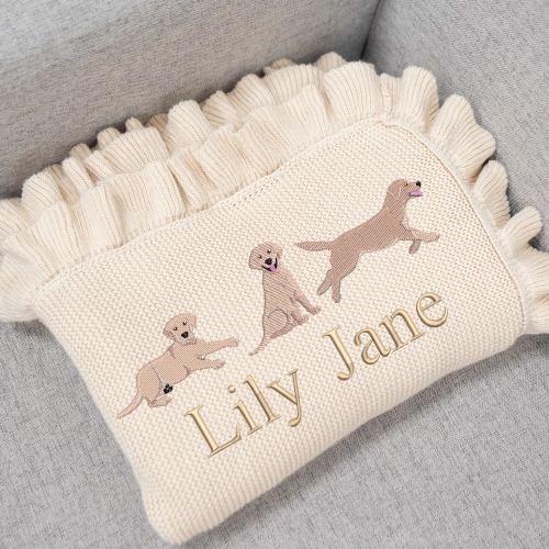 Labrador Retriever Embroidery Dog Baby Blanket, Nursery Decor, Personalized Knit Blanet, Custom Name Baby Blanket for Baby Shower Gift New