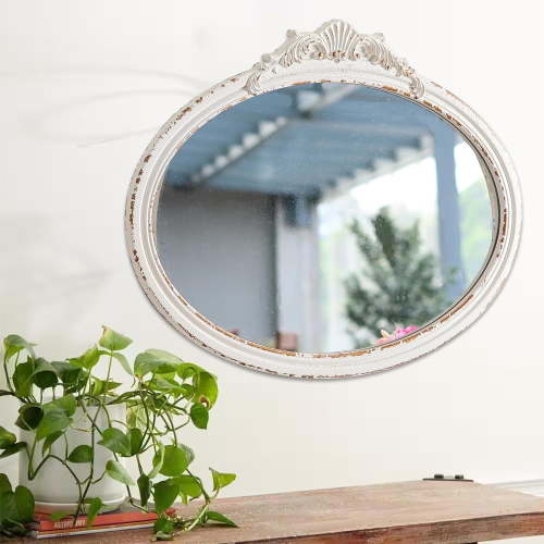 Sintosin Wall Mirror 24"x18" Oval, Vintage Farmhouse Bathroom Mirror for Over Sink & Bedroom
