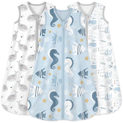 Yoofoss Baby Sleep Sack 6-12 Months 0.5 Tog Wearable Blanket for Baby, 3 Pack 100% Organic Cotton Infant Toddler Sleeping Sack 2-Way Zipper Lightweight Sleep Sack