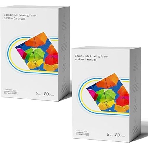 Compatible with Liene Amber M100/M200/M110/M210 4 x 6" Photo Printer 160 Sheets Photo Paper & 4 Ink Cartridges Refill, Only for DHP512/DHP513/DHP514/DHP515 Printer, Dye Sublimation, No Fade