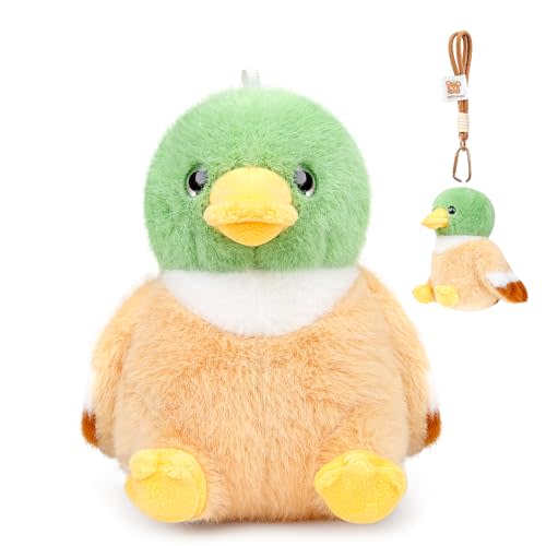 Little Mallard Duck Stuffed Animal, Cute Mallard Duck Plush Keychain Toy 6.5in, Soft Mallard Duck Keyring Pendant Doll Gift for Backpack Handbag Charms