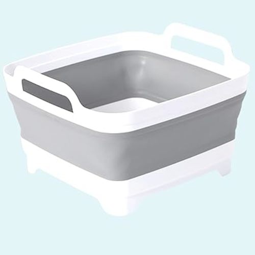 Collapsible Dish Pans for Washing Dishes 9L Portable Wash Dish Basin Foldable Laundry Tub with Drain Plug for Kitchen Sink Camping RV Accessories