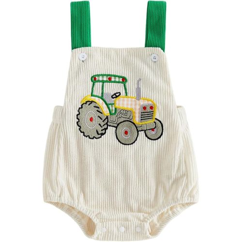 Newborn Baby Boy Girl Summer Clothes Crawfish Tractor Sleeveless Overalls Bubble Romper Corduroy Backless Bodysuit