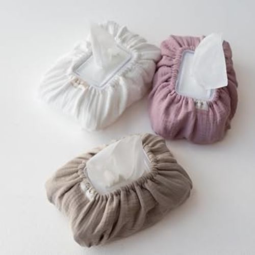 Baby Wipes Cover – Universal Size, One Size Fits All Wipes Packages | Muslin Cotton Tissue Cover for Nursery, Diaper Bag & Changing Table, Station | Gingham & Neutral Patterns (3-Neutral)