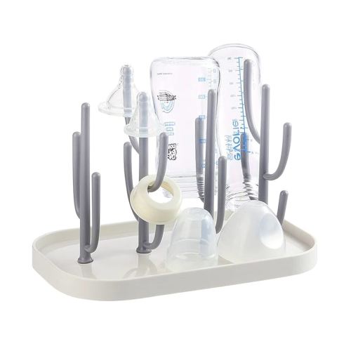 Baby Bottle Drying Rack with Tray, Creative Tree Branch Baby Bottle Dryer Holder for Bottles, Teats, Cups, Pump Parts and Accessories (1 Pc, Beige)