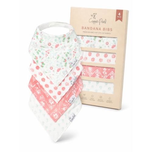 Copper Pearl Baby Bibs 4 Pack, Printed Bandana Drool Bibs for Baby Girl & Boy, Soft Cotton Drooling Teething Bibs