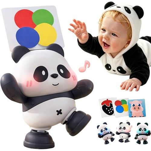 Cuddobaby Dancing Panda High Contrast Musical Toy| Independent Tummy Time 0-6M, Crawling Encourage 6-12M| Light-Up Changes, Hands-Free Flash Card Stand for Newborns, Infants, Drop-Proof