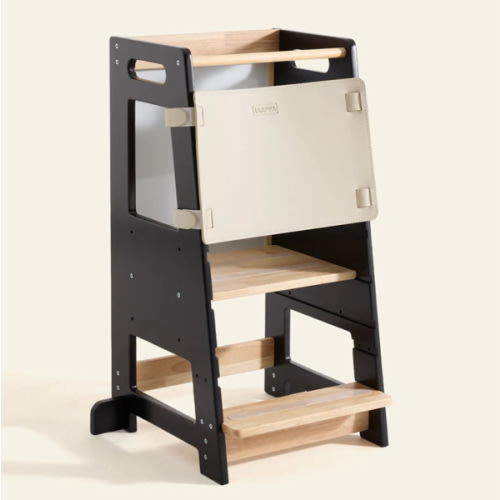 BLACK — HARPPA Nordo | Safe & Stable Montessori Toddler Kitchen Wooden Tower - Perfect for Cooking & Learning, Counter Helper, Kitchen Tower, Gift for 2 Year Old