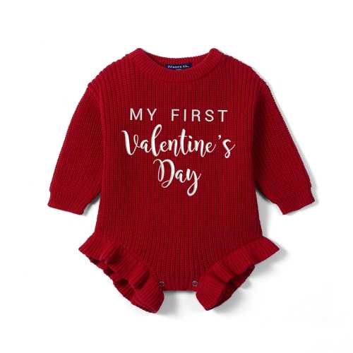 Baby's First Valentine Romper, Baby Girl Valentines Outfit, Embroidery Baby Ruffle Romper, Baby Gift, Baby Shower Gift, Coming Home Outfit