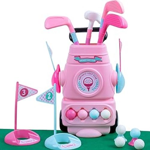 Hapinest Toddler Girl Toy Set - Golf Clubs, Balls, Holes, Putting Green, Bag & Tees for Kids Ages 3-5 Years Old