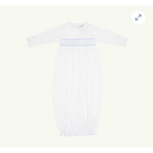 Sweetly Smocked Greeting Gown - Worth Avenue White with Buckhead Blue