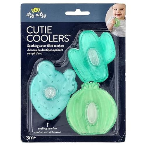 Itzy Ritzy Water-Filled Teethers - Cold Cutie Coolers Textured On Both Sides to Massage Sore Gums & Emerging Teeth - Can Be Chilled in Refrigerator, Set of 3 Green Cactus Water Teethers