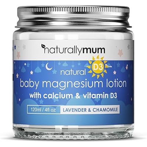 NaturallyMum Baby Magnesium Lotion with Calcium & Vitamin D3 – Gentle Baby Lotion with Lavender & Chamomile – Moisturising Baby Cream for Bedtime Routine & Sensitive Skin – 4.2 Fl Oz
