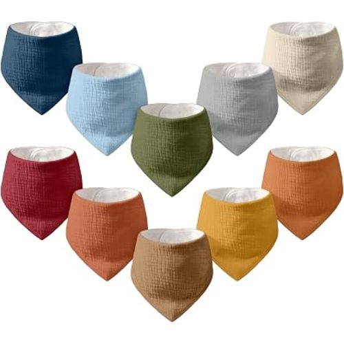 10 Pack Muslin Baby Bandana Bibs for Drooling and Teething