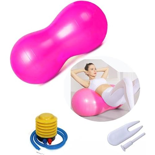 Yoga Ball, Exercise Pilates Peanut Ball, Fitness Balance Balls with Inflation Pump, Muscle Training,Birthing, Used in Hotels, Home, Yoga Studios/Pink