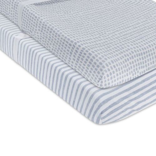 Ely's & Co. Baby Waterproof Changing Pad Cover - Cradle Sheet 100% Combed Jersey Cotton Misty Blue Splash & Stripes 2 Pack