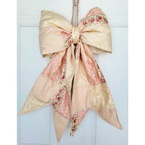 Pink Quilted Fabric Bow Front Door Hanger