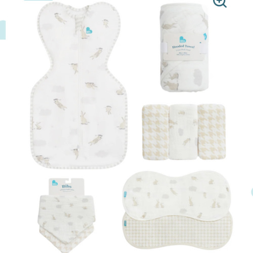 Newborn Starter Gift Bundle | Swaddle Up, Towel, Wash Cloth, Burp Cloths, Bibs | Cloud Bunnies