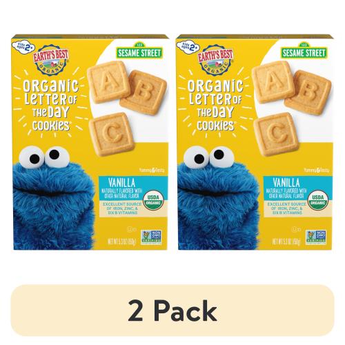 (2 pack) Earth's Best Organic Letter of the Day Toddler Snack Vanilla Cookies, 5.3 oz