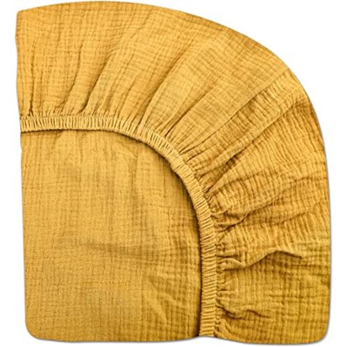 Crib Sheets for Boys Girl, Fitted Baby Toddler Bed Sheets 28" x 52", Neutral Muslin Cotton Crib Mattress Bedding Soft and Breathable Comfort (Mustard Yellow, Crib Sheet)