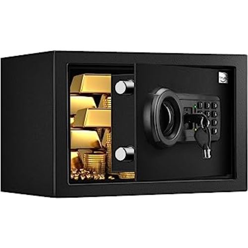 Tenamic Safe Box 0.4 Cuft Fireproof Waterproof Home Safe, Keypad Small Lock Box Cabinet Safes, Solid Alloy Steel Office Hotel Home Mini Safe, Black