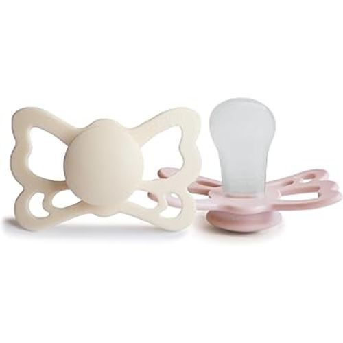 FRIGG Butterfly Anatomical SilkySoft Silicone Baby Pacifier | Made in Denmark | BPA-Free (Cream/Blush, 6-18 Months)